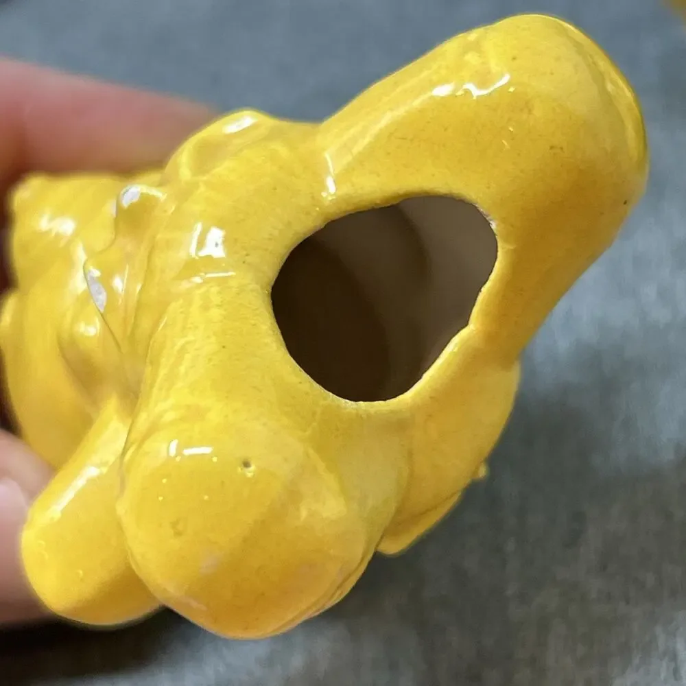 Vintage 2pc Yellow Ceramic Teddy Bear Macrame Beads 2 3/4in Crafting Supplies